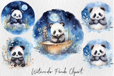 Watercolor panda baby dreaming