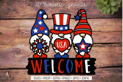 4th of july gnomes | Welcome patriotic sign svg