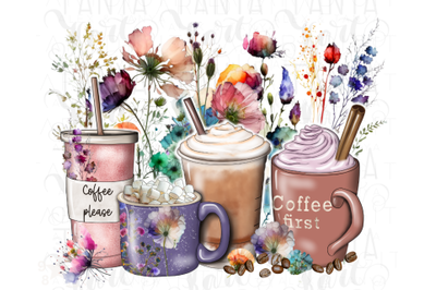 Spring Wildflowers Coffee Cups Png For Sublimation Designs