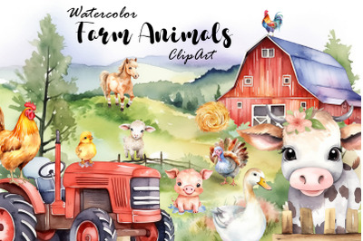 Watercolor Farm Animals, Elements Clipart - Perfect for DIY, Scrapbook
