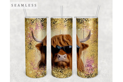 Highland Cow In Sunglasses Tumbler Wrap, 20 Oz Skinny Tumbler Sublimat