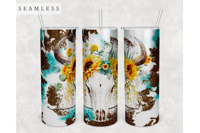 Cow Skull Tumbler Wrap, 20 Oz Skinny Tumbler Sublimation Design