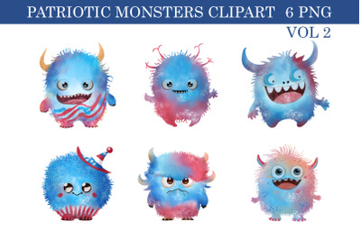 Patriotic cute monsters clipart | 4th of July clipart |vol2