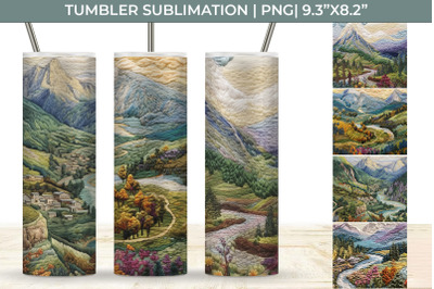 Embroidery Mountain Landscape For 20oz Tumblers PNG