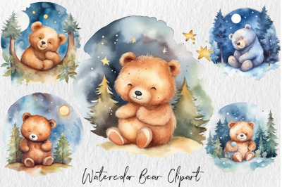 Watercolor bear baby dreaming
