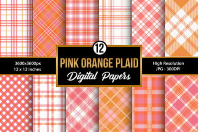 Pink &amp; Orange Plaid Background Digital papers