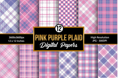 Pink &amp; Purple Plaid Backgrounds Digital Papers