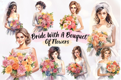 Bride with a Bouquet of Flowers Clipart