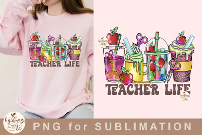 Teacher life coffee cups png sublimation design download