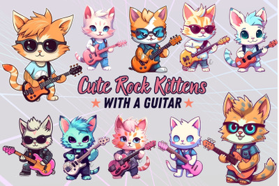 Cute RockStar Musician Kittens With a Guitar