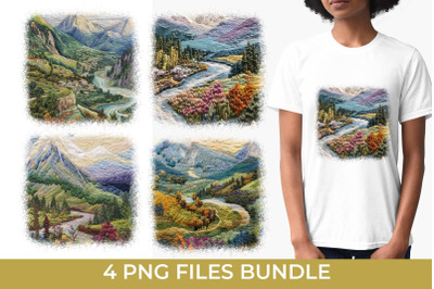 Embroidery Mountain Landscape For T-shirt PNG