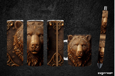 Tooled Leather Bear Sublimation | Tumbler | Mug | Pen