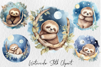 Watercolor sloth baby dreaming