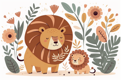 Scandinavian dad and baby lion