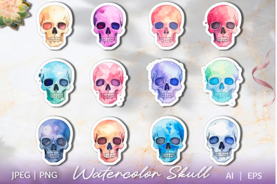 Watercolor Skulls Clipart 12 PNG | Halloween skull stickers