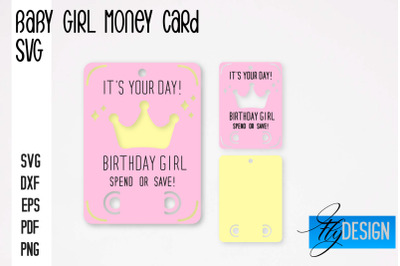 Baby Girl Money Card SVG | Baby Girl Money Holder | Happy Birthday