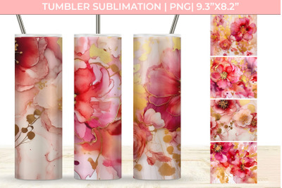 Ink Tumbler With Flowers and Gold Sublimation PNG