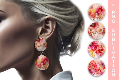 Ink With Flowers and Gold Round Earrings