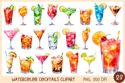 Watercolor Cocktail Clipart | Summer Cocktail Sublimation