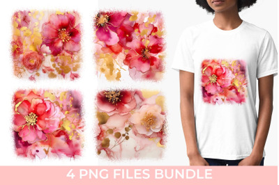 Ink T-shirt With Flowers and Gold Sublimation PNG