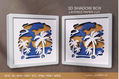 Seascape 3D Layered papercut Shadow box SVG / DXF / STL