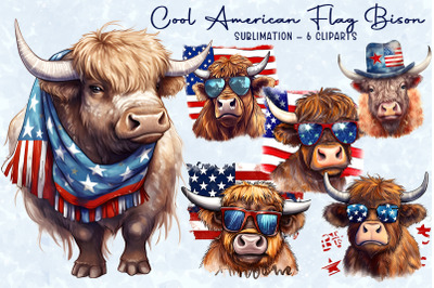 Cool American Flag Bison Sublimation