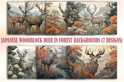 Japanese Woodblock Deer In Forest &nbsp;Backgrounds