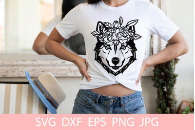 Floral Cute Husky Dog Animal Pet SVG File, Shirt SVG