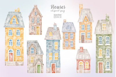 Watercolor Houses Clipart