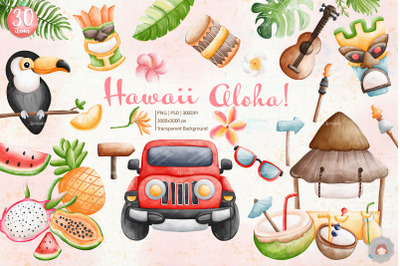 Watercolor Aloha Hawaii Clipart Sublimation