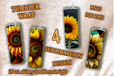 Tumbler Sublimation. 20oz Skinny Tumbler Wrap. Sunflower PNG