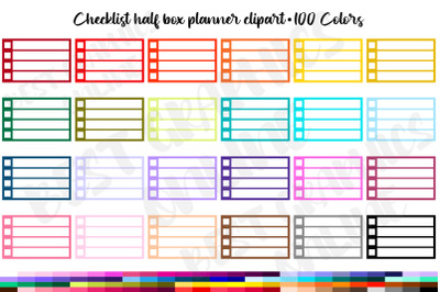Checklist Half Box Planner Clipart, Lined Checklist Box