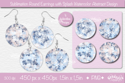 Round Earring Sublimation Designs Bundle with watercolor splash backgr