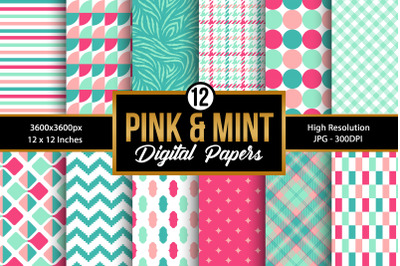 Pink and Mint Seamless Pattern Digital Papers