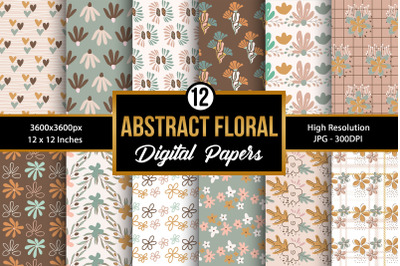 Abstract Boho Flowers Pattern Digital Papers