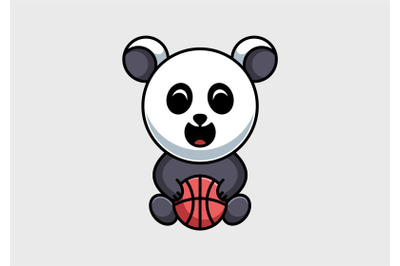 baby panda with basketball cartoon logo abstract monogram vector template