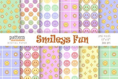 Smileys Fun Digital Paper - Smiley Pattern - BW005C