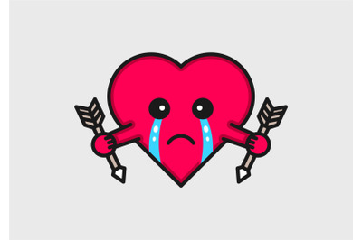 sad heart with tears cartoon logo abstract monogram vector template