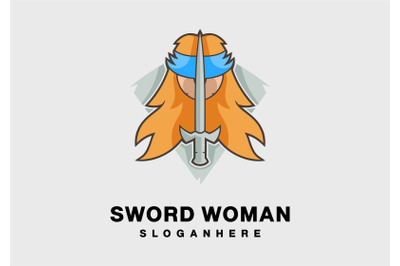 woman warrier with sword logo abstract monogram vector template