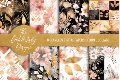 Seamless Watercolour Floral Collage Patterns