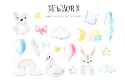 Watercolor Newborn Baby Clipart PNG