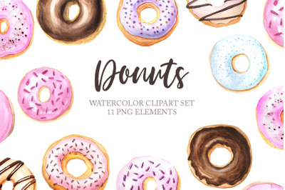 Watercolor Donuts Dessert Clipart