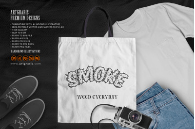 Cannabis smoke lettering word weed smoke effect illustrations