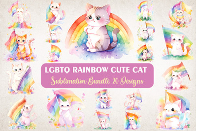 LGBTQ Rainbow Cute Cat Watercolor Bundle