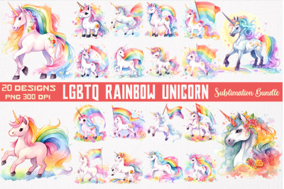 LGBTQ Rainbow Unicorn Watercolor Bundle