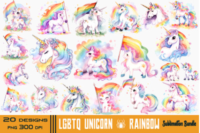 LGBTQ Unicorn &amp; Rainbow Watercolor Bundle
