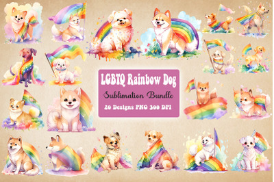 LGBTQ Rainbow Cute Dog Watercolor Bundle