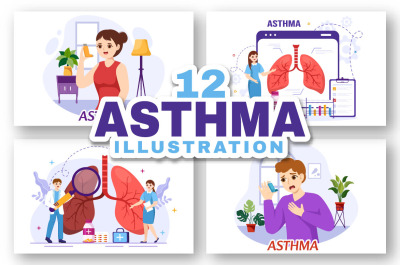 12 Asthma Disease Vector Illustration