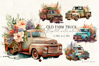 Watercolor Old Farm Truck