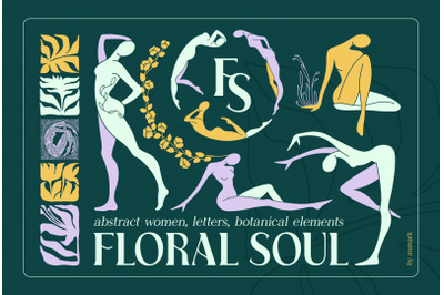 Floral Soul. Female body and abstarct flowers svg clipart